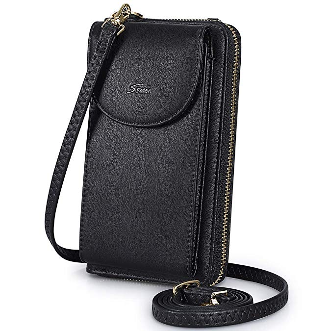 S-ZONE PU Leather RFID Blocking Cellphone Wallet Clutch Purse Zippered Crossbody Bag Phone Pouch