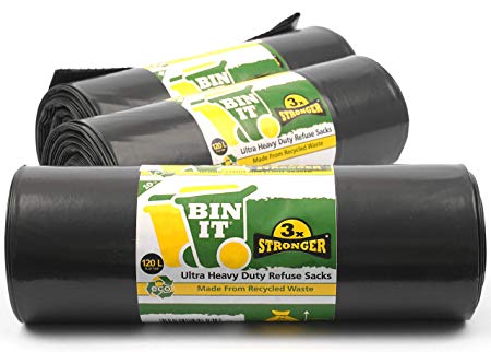 BIN IT 120 Litre XL Refuse Sacks Bin Bags- Ultra Heavy Duty- 80kg Lift Tested- 1 Roll of 10's- Super Strong- 60 μm – Perfect for Household-Office-Garden-Commercial- DIY- Caterers-Builders