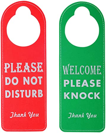 Kichwit Do Not Disturb Sign, 2 Pack Door Knob Hanger Sign, Welcome Please Knock Sign (Red   Green)