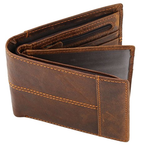 Stepack Leather Wallet for Men with Coin Pocket Bifold Travel Money Clip