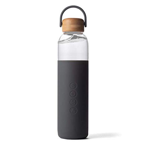 Soma BPA-Free Glass Water Bottle with Silicone Sleeve, Gray, 25oz