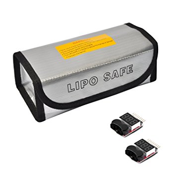 Fireproof Explosionproof RC Lipo Battery Safe Bag Bundle with 2pcs Low Voltage Tester Alarm Buzzer