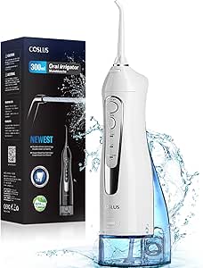 Water Dental Teeth Flosser Pick: 300ML Rechargeable Travel Irrigation Cleaner IPX7 Waterproof Portable Cordless Oral Irrigatorfor Teeth Cleaning with 1 Jet Tips