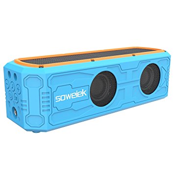 Solar-Powered Bluetooth Speaker,Soweiek 55 Hours Playtime HD Stereo Bass Waterproof Portable Wireless Home Outdoor Speakers with 4400mAh Power Bank,Mic, Blue