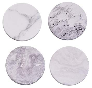 Ceramic Coasters for Drinks,3.6" Natural Stoneware Coaster Set with Cork Back Marble Style Pack of 4