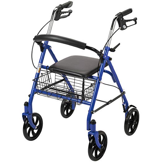 Drive Medical Four Wheel Walker Rollator with Fold Up Removable Back Support, Blue