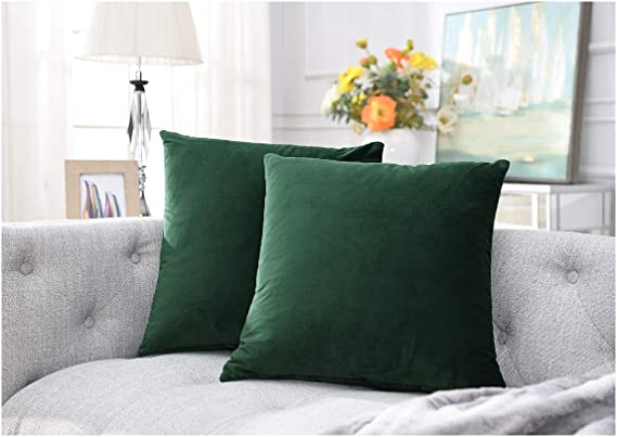 COMFORTLAND New Year/Christmas Decorative Pillow Cases 20x20 Amy Green: 2 Pack Cozy Soft Velvet Square Throw Pillow Covers for Farmhouse Sofa Couch Bed Chair Home Decor Decorations