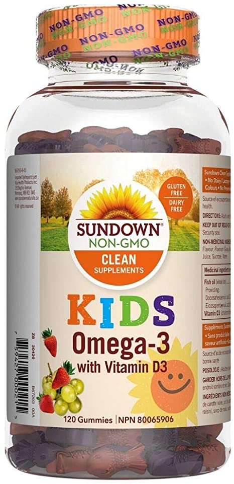 Omega-3 Gummies with Vitamin D by Sundown Kids, Supports Bone & Teeth health, 120 Gummies