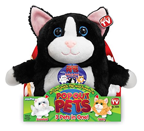 Pop Out Pets Kittens, Reversible Plush Toy, Get 3 Stuffed Animals in One - Tuxedo, Snowball & Tabby Cats, 8 in.