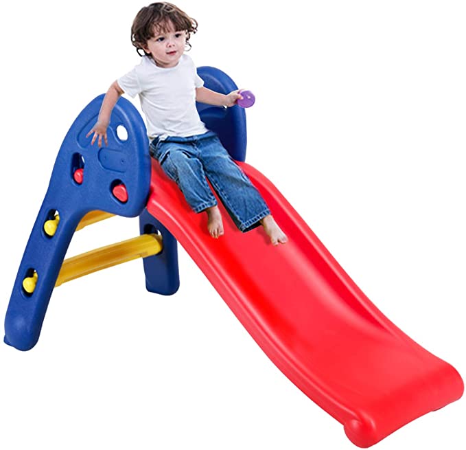 COSTWAY Folding First Slide for Kids | Toddlers | Children, Foldable for Easy Storage, Primary Climb Toy, Safety Plastic, Use for Indoor Outdoor Garden Playground (Slide)