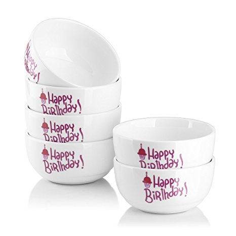 DOWAN 10oz Porcelain "Happy Birthday" Bowl set - 6 Packs,Round&Multicolor