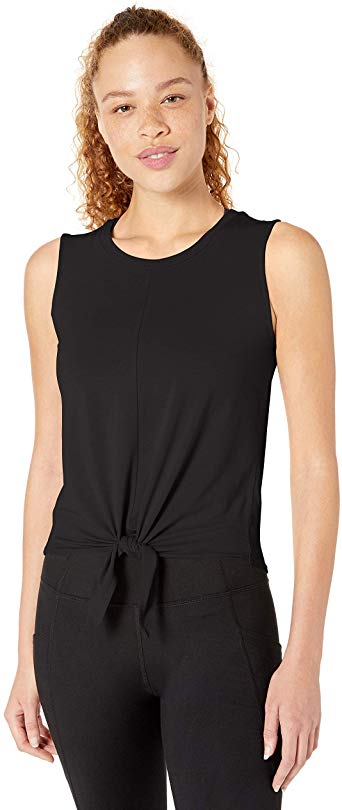 Amazon Brand - Core 10 Women's Soft Pima Cotton Stretch Yoga Front-tie Sleeveless Tank