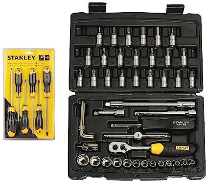 STANLEY STMT72794-8-12 1/4-Inch Square Drive Metric Socket Set (46-Pieces) with STANLEY STHT65242-8 Cushion Grip Screwdriver Set (6-Pieces)