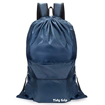 TidyGrip XXL Laundry Backpack | 25" x 37" inches | Heavy Duty Waterproof Laundry Travel Bag | Fully Padded Adjustable Shoulder Straps | Chest Strap | Tear Resistant | Multiple Storage Space