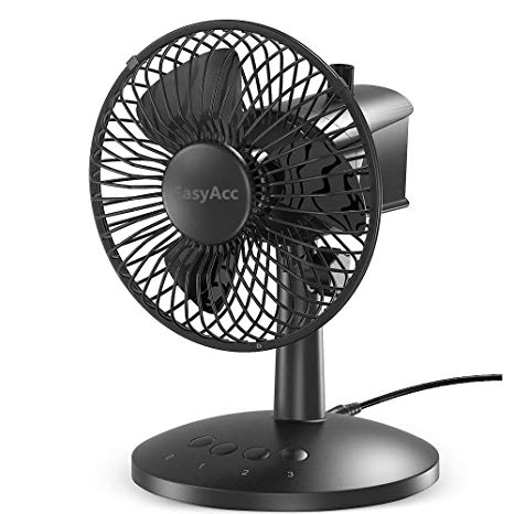 EasyAcc USB Desk Fan 3 Speeds Mini Fan Electric Automatic Oscillating Desk Office Fan Small Personal Cooling Fan Shake Head Quiet Brushless Portable for Home Travel BBQ Camping Outdoors - Black