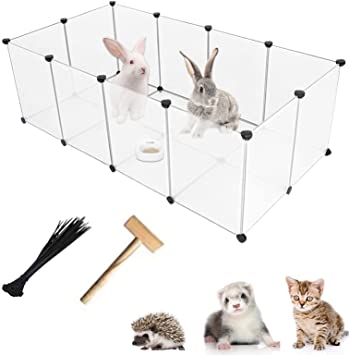 kathson Plastic Small Pet Playpen,Portable Bunny Pen,13.8" X 13.8" Rabbit Cage DIY Metal Enclosure Yard Outdoor & Indoor Fence for Cat Guinea Pig Hedgehogs Rat Kitten(12 Panels)