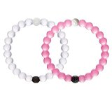 Perfect Balance Transparent Silicone Beaded Bracelet Medium Set of 2- White and Pink