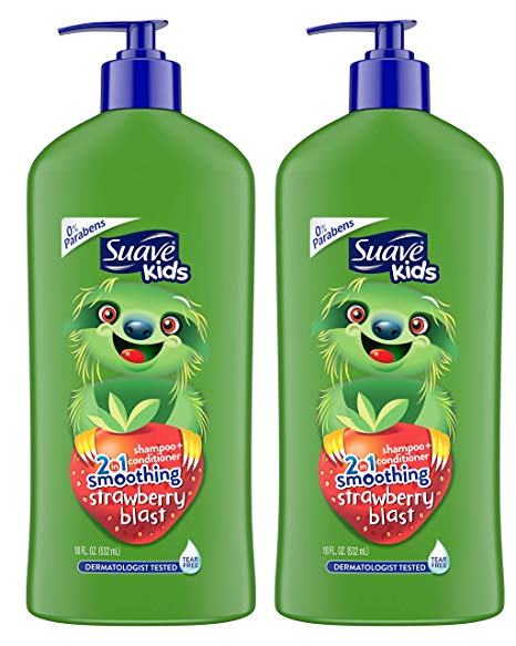 Suave Kids 2 in 1 Shampoo & Conditioner with Pump, Strawberry 18 Ounce (Pack of 2)