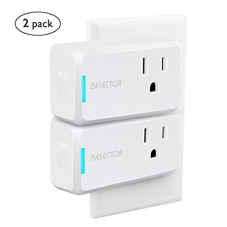 ISELECTOR Mini Smart Plug 2-Pack, Wi-Fi, Control Your Electric Devices from Anywhere, Timing Function, No Hub Required, Works with Alexa and Google Assistant
