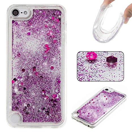 iPod Touch 6 Case,iPod Touch 5 Case, Ranyi [Liquid Glitter Quicksand Series] Soft Transparent TPU Flowing Floating Liquid Bling Sparkling Case for Apple iPod touch 5 6th Generation (purple)