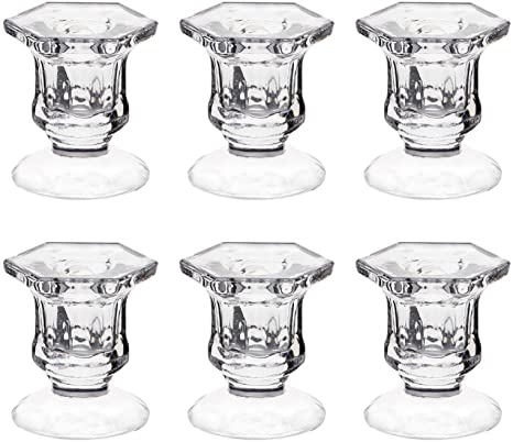 Candle Holders, Dedoot Pack of 6 Glass Candle Holders Centerpiece Clear Candlestick Holders Fit 3/4" Taper Candle, Decorative Candle Stand 2.3" Height for Table Wedding Party