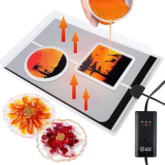 LET'S RESIN Upgrade Resin Heating Mat, Faster Curing Auto-Off Lightweight Heating Mat with Timer & Elastic Silicone Mat, Undeformed Quick Resin Dryer Mat, Resin Supplies for Resin Molds, Epoxy Resin