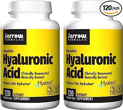 Jarrow Formulas Hyaluronic Acid Naturally Derived as a Dietary Supplement (120 Veggie Caps) Pack of 2