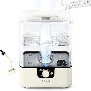 6L Humidifiers for Bedroom Large Room Home, CHIVALZ Cool Mist Top Fill Humidifiers for Baby Nursery and Plants, 26dB Quiet, Nightlight, Up to 50 Hours, Oil Diffuser 1 Pack   2 Mist Outlets Milk Yellow