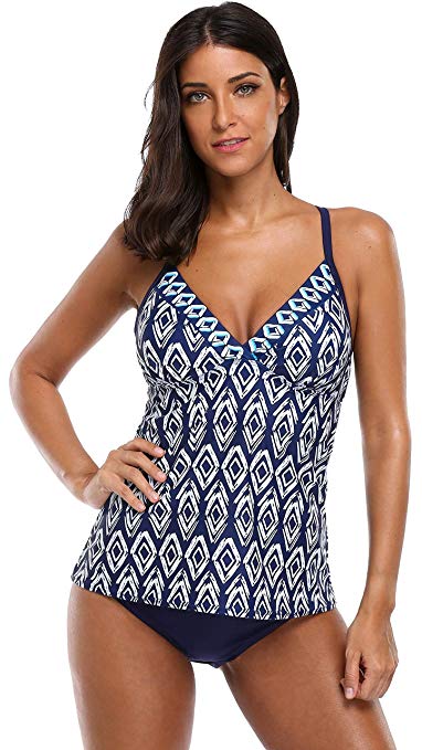 ATTRACO Women's Tankini Swimsuits Cross-Back Two Piece Bathing Suits Tribal Swimwear