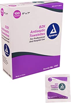 Dynarex Antiseptic Wipe Benzalkonium BZK First Aid Wipes 100/Box