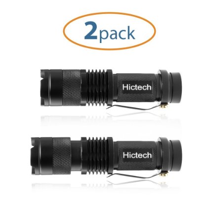Hictech CREE Q5 LED Mini 7W Flashlight Torch, Adjustable Focus, Super Bright 300 Lumen, Skid-proof & splashproof design. (2 in Pack)