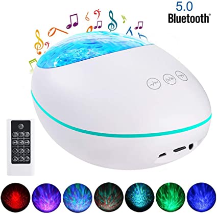 Ocean Wave Sky Light Projector for Bedroom - 8 Light Mode Light Night, Bluetooth Speaker with Built-in Soothing Music/Natural Sounds, Auto Timer and Remote Control.