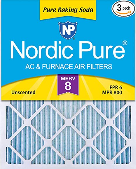 Nordic Pure 20x25x1 Pure Baking Soda Odor Deodorizing AC Furnace Air Filters, 3 PACK, 3 PACK