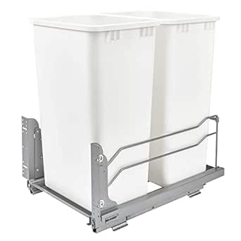 Rev-A-Shelf Double Pull Out Trash Can for Full Height Kitchen Cabinets 50 Quart 12.5 Gallon with Soft-Close Slides, White, 53WC-2150SCDM-211