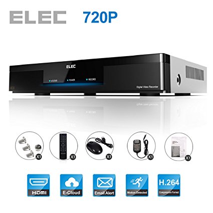 Security Camera DVR, ELEC 8 Channel 1080P Lite 720P AHD Standalone DVR No HDD (HDMI VGA BNC Output) 8CH CCTV QR Code Scan Easy Remote View Email Alerts DVR for Home Security Surveillance Camera System