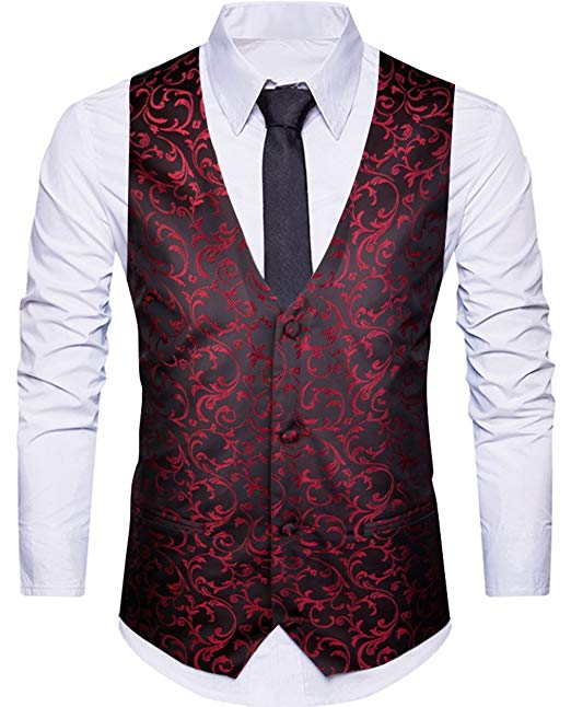 WANNEW Mens Suit Vest Waistcoat Business Dress Vests Paisley Vest for Suit Tuxedo