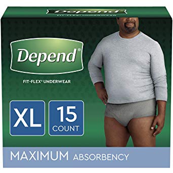 Depend FIT-FLEX Incontinence Underwear for Men, Maximum Absorbency, X-Large, Gray, 15 Count