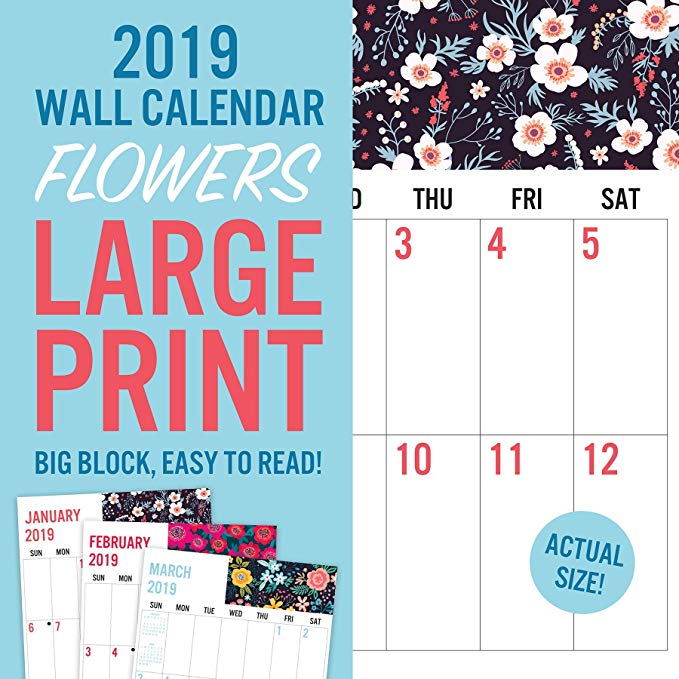 2019 Avalon Wall Calendar, Large Print-Florals, 12 x 12 inches (82399)
