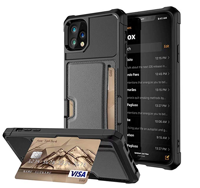 iPhone 11 Pro Max 2019 6.5 Case, Ranyi Carbon Fiber Wallet Case with Credit Card Holder Shock Absorbing Resilient TPU Rubber Defender Protective Case for 2019 6.5 Inch iPhone 11 Pro Max (Black)