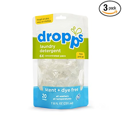 Dropps HE Laundry Detergent Pacs, Scent   Dye Free, 20 Counts (Pack of 3)