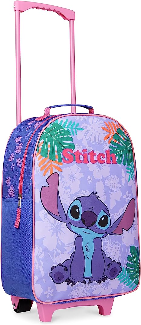 Disney Stitch Kids Suitcase for Girls Foldable Trolley Hand Luggage Bag Carry On Minnie Mouse Travel Bag with Wheels Cabin Bag Wheeled Bag with Handle Frozen Trolley Suitcase Girls (Blue Stitch)