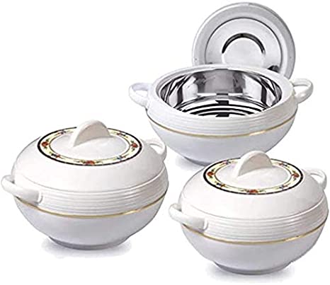 Tmvel Ambient Insulated Casserole Hot Pot Hot Pack Food Warmer 3 Pieces Set, 1.6 L, 2.5 L, 3.5 L (white)
