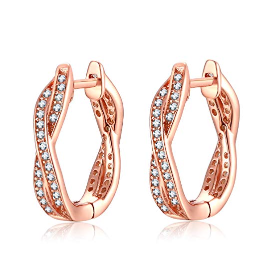 Rose Gold-Plated Silver Hoop Earrings for Women Cubic Zirconia Twisted Earrings By Presentski