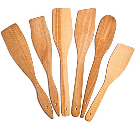 6 Wooden Spoons for Cooking – Healthy Nonstick Wooden Spatula and Spoons - Premium Cooking Utensils Set - Super Strong and Durable Made of 100% Natural Eco Hardwood Beechwood. (6 Spoons)