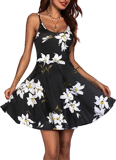 ACEVOG Women's 2023 Summer Dress Adjustable Spaghetti Strap Boho Floral Fit & Flare Beach Sundress