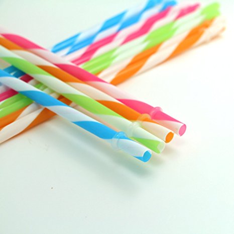 KKMO 12 PCS Reusable Plastic Hard Thick Drinking Straws BPA-Free Mason Jar Party Stripe Mix Color Straws