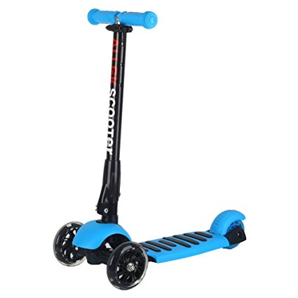 Allek Scooter, 3 Wheel Kick Scooter for Kids Boys Girls Adjustable Height PU Flashing Wheels Best Gifts for Children from 3 to 17 Year-Old