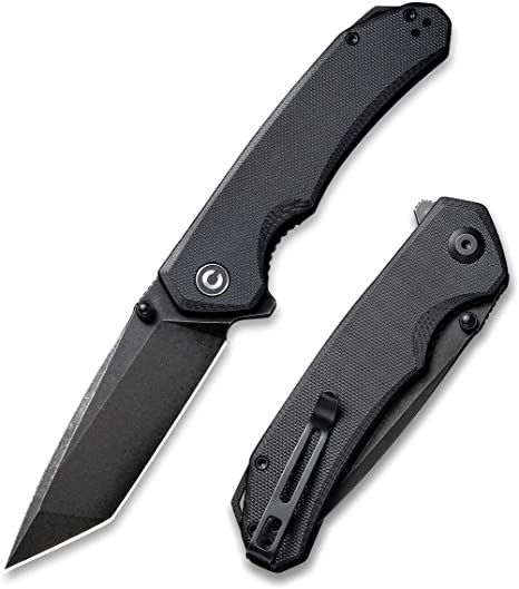 CIVIVI Brazen Folding Pocket Knife,3.5-Inch Tanto D2 Plain Blade,G-10 Outdoor Camping Hiking Knife with Thumb Studs and Flipper opener,Unique Tool Gift for EDC Men Women C2023C (Black)