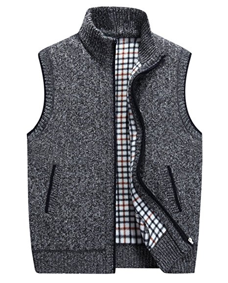 HOWON Mens Slim Fit Zip Up Knit Sweater Cardigan Vest Outwear Jacket