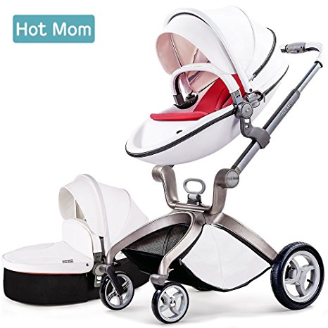 Hot Mom Baby Stroller 2017, 3 in 1 Function Travel System Baby Carriage and Bassinet Combo (White)